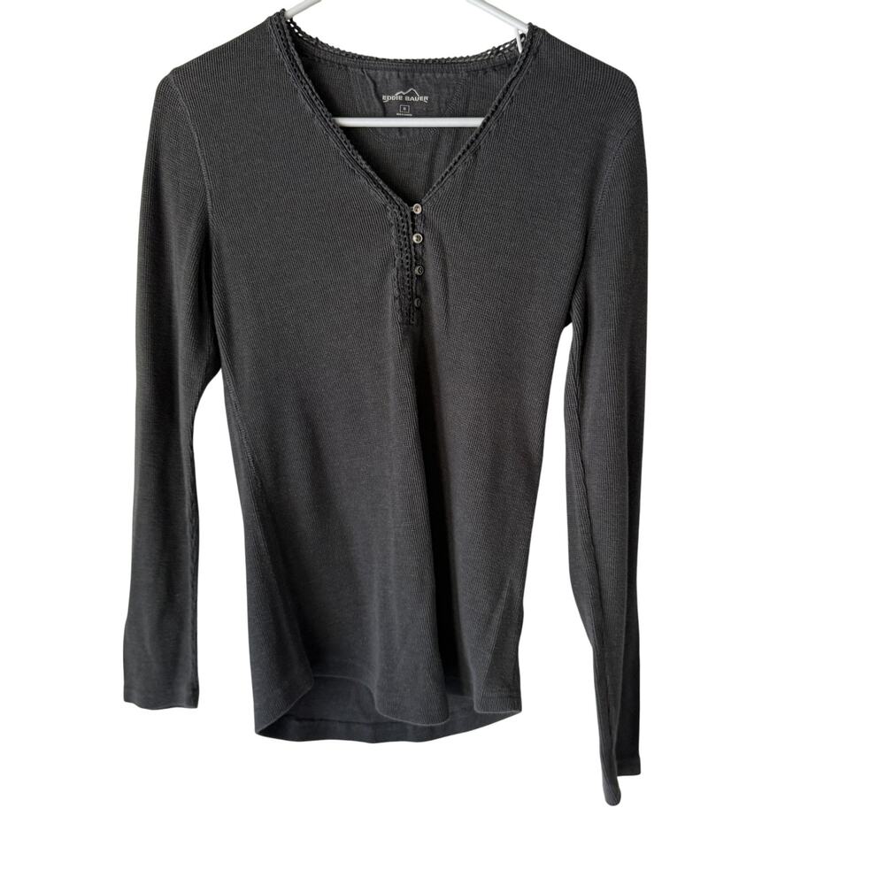 Eddie Bauer Shirt Medium Henley Long Sleeve Stretch Waffle Knit‎ Bella Swan Y2k